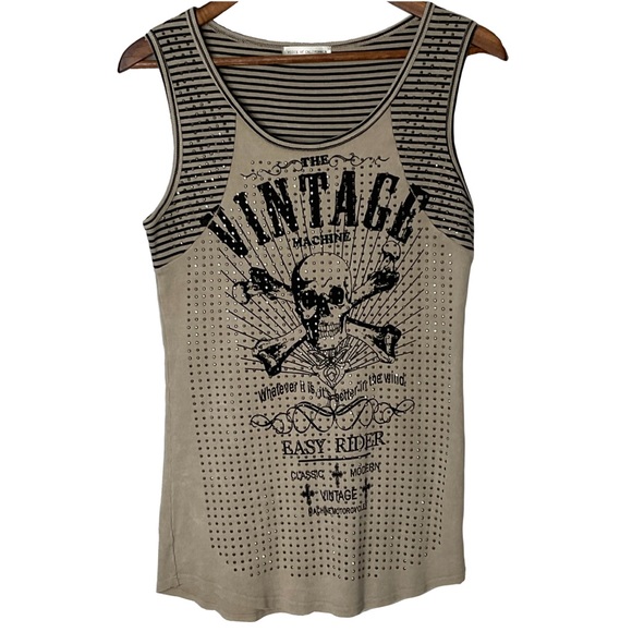 Voice of California Vocal Vintage Machine Easy Rider Studded Tan Tank Top Sz XL. - Picture 3 of 16